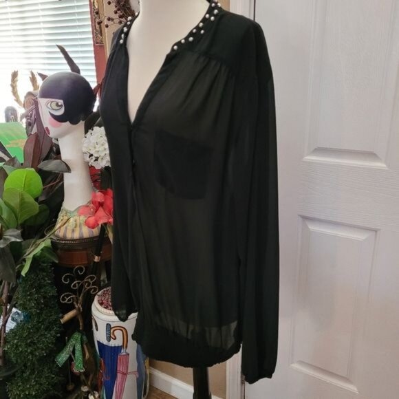 New Torrid Blouse Top Black Pearl Pearls Beaded Embellished Career Size 2 2x - Picture 5 of 9
